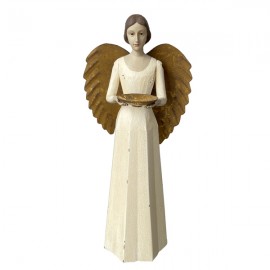 ♥ Statue Ange de lumière crème avec ailes dorées – Porte-Bougie – 36 cm