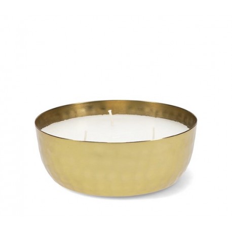 ♥ Grande bougie 3 mèches en métal martelé dorée, lumière de fêtes – Parfum Itsaul White