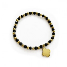 Bracelet perles d'agate noire et croix arrondie
