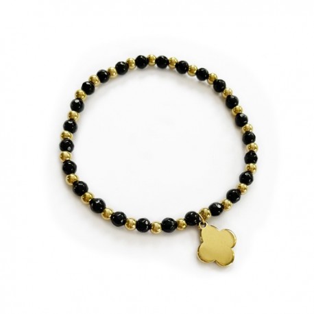 Bracelet perles d'agate noire et croix arrondie - Bracelets religieux femme Godsavetheking