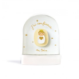 Grande boule à neige Jésus Divin Enfant paillettes dorées | Fabrication Artisanale Française