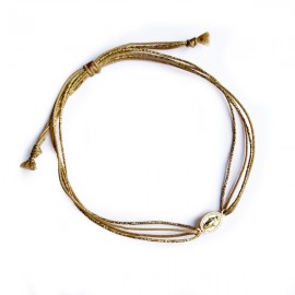 Bracelet médaille Vierge Marie plaqué or avec ses fils dorés et ocre - Taille réglable - Bracelets religieux femme Godsavethe...