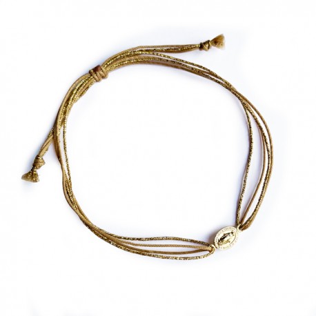 Bracelet médaille Vierge Marie plaqué or avec ses fils dorés et ocre - Taille réglable - Bracelets religieux femme Godsavethe...