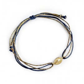 Bracelet médaille Vierge Marie plaqué or avec ses fils dorés et marine - Taille réglable - Bracelets religieux femme Godsavet...