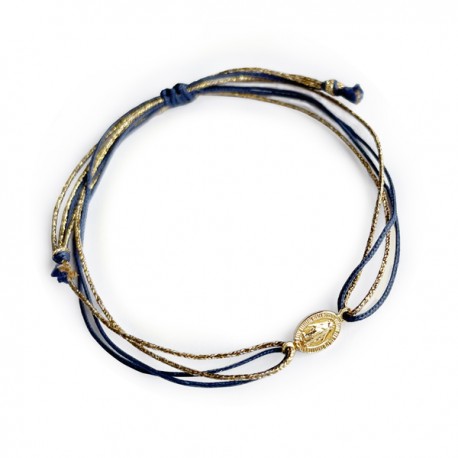 Bracelet médaille Vierge Marie plaqué or avec ses fils dorés et marine - Taille réglable - Bracelets religieux femme Godsavet...
