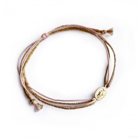 Bracelet médaille Vierge Marie plaqué or avec ses fils dorés et rose - Taille réglable - Bracelets religieux femme Godsavethe...