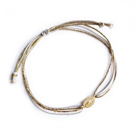 Bracelet Médaille Vierge Marie plaqué or - Fils dorés et gris perle - Bracelets religieux femme Godsavetheking