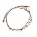 Bracelet Médaille Vierge Marie plaqué or - Fils dorés et gris perle