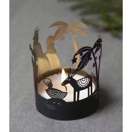 ♥ Bougeoir métal noir Jésus et rois mages