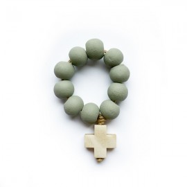 Dizainier artisanal en perles de bois vertes et croix en bois - Fabrication française - Chapelet en bois objets religieux God...
