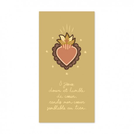 Signet religieux Sacré-Cœur « Ô Jésus, doux et humble de cœur » – ocre - Signets religieux papeterie religieuse Godsavetheking