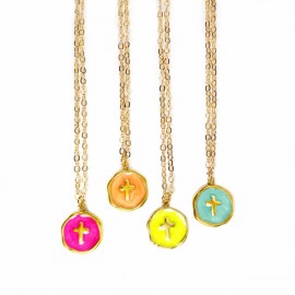 ♥ Collier avec pendentif coloré et croix dorée