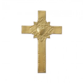 ♥ Croix murale Cœur laiton doré - 10 cm