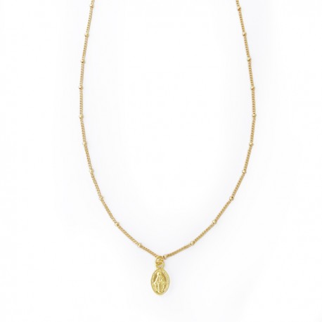 ♥ Collier chaîne boule et médaille miraculeuse en Or 14 carats
