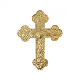 ♥ Croix murale Cœur laiton doré - 10 cm