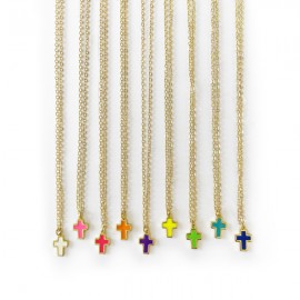 ♥ Collier médaille fluo avec croix dorée en or 14 carats