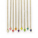 ♥ Collier pendentif croix colorée or 14 carats