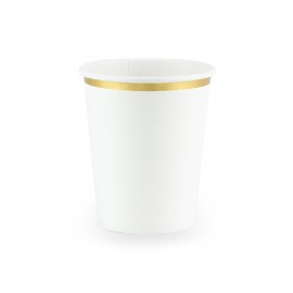 Gobelets jetables blancs et dorés en carton doré 26 cl - Lot de 6 - Décoration de Fête Godsavetheking