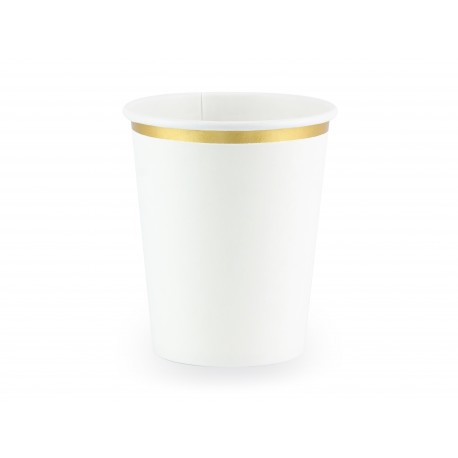 Gobelets jetables blancs et dorés en carton doré 26 cl - Lot de 6 - Décoration de Fête Godsavetheking