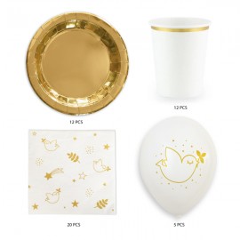 Pack 12 personnes de vaisselle jetable idéal pour un Baptême, Communion, Profession de foi ou Confirmation - Décoration de Fê...