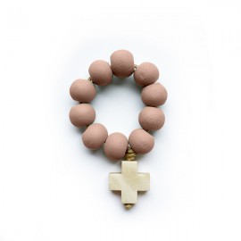 Dizainier artisanal en perles de bois terracotta et croix en bois - Fabrication française - Chapelet et dizainiers en bois ob...