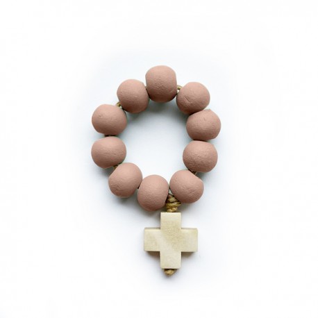 Dizainier artisanal en perles de bois terracotta et croix en bois - Fabrication française - Chapelet et dizainiers en bois ob...