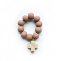 Dizainier artisanal en perles de bois terracotta et croix en bois - Fabrication française