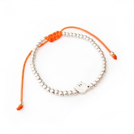 Bracelet colombe et perles en argent 925 - fil orange fluo réglable