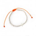 Bracelet croix et perles en argent 925 - fil orange fluo réglable