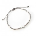 Bracelet Croix et perles en argent 925 - Fil gris réglable