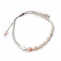 Bracelet Croix en Argent 925 & Perles naturelles de Rhodochrosite - Taille réglable