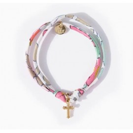 ♥ Bracelet Liberty coulissant Betsy cupcake avec croix en plaqué or