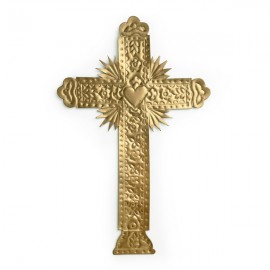 ♥ Croix murale Cœur laiton doré - 20 cm