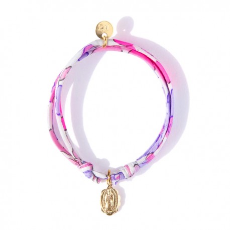 ♥ Bracelet Liberty coulissant Betsy Fluo avec médaille Vierge Marie en plaqué or