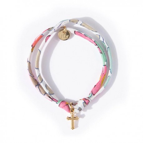 ♥ Bracelet Liberty coulissant Betsy cupcake avec croix en plaqué or