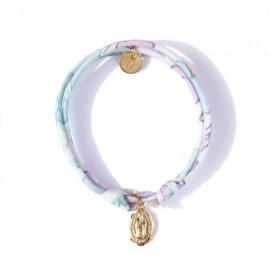♥ Bracelet Liberty coulissant Betsy Céladon avec médaille Vierge Marie en plaqué or