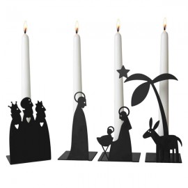 ♥ 4 bougeoirs de l'Avent - Crèche de Noël en métal noir