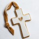 ♥ Croix murale en porcelaine avec Cœur doré en or 22 carats - 9 cm