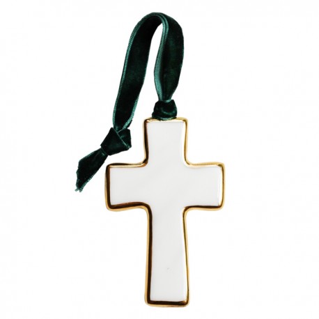 ♥ Croix murale en porcelaine avec finition en or 22 carats - 9 cm