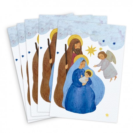 Carte de Noël Sainte Famille - Aquarelle - Lot de 5 - Cartes et images de Noël Godsavetheking