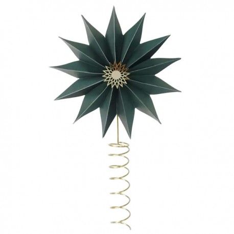 Cimier étoile verte en papier sur sapin de Noël