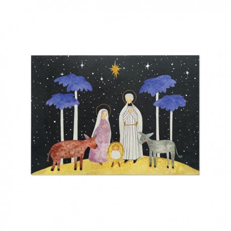 Carte de Noël “Nuit de Noël” – style aquarelle scène de la Nativité - Cartes et images de Noël Godsavetheking
