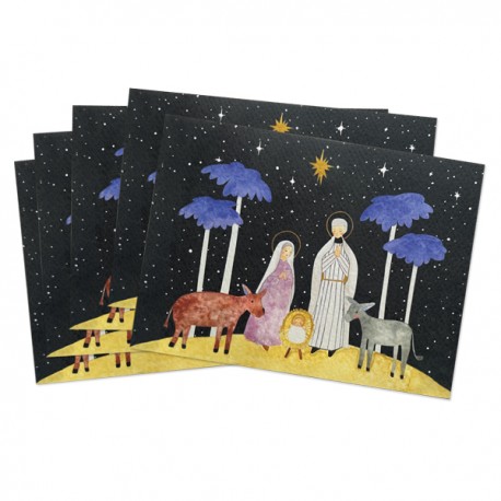 Carte de Noël “Nuit de Noël” – style aquarelle scène de la Nativité lot de 5 - Cartes et images de Noël Godsavetheking