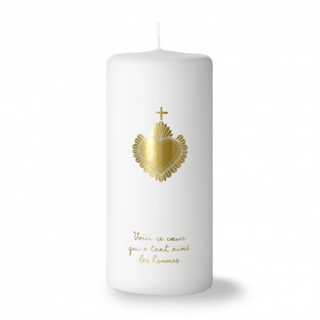 Bougie blanche marquage doré Sacré-Cœur - Bougies neuvaine ou veilleuse objets religieux God save the king