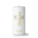 Bougie blanche et Or Croix Alléluia