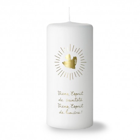 Bougie blanche et Or "Viens Esprit-Saint" - Bougies neuvaine ou veilleuse objets religieux God save the king