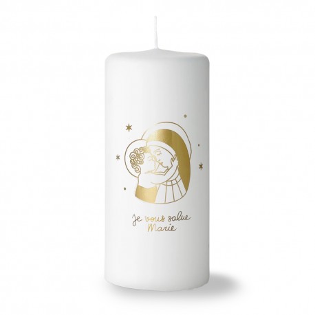 Bougie blanche marquage doré "je vous salue Marie" - Bougies neuvaine ou veilleuse objets religieux God save the king