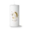 Bougie blanche marquage doré "je vous salue Marie"