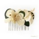 Peigne cheveux JOSÉPHINE 4 cm - Fleurs séchées crème et eucalyptus - Couronne de tête et peigne à cheveux objets religieux Go...