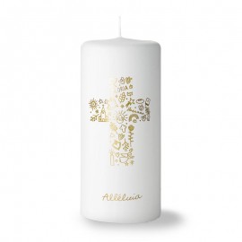 Bougie blanche et Or Croix Alléluia